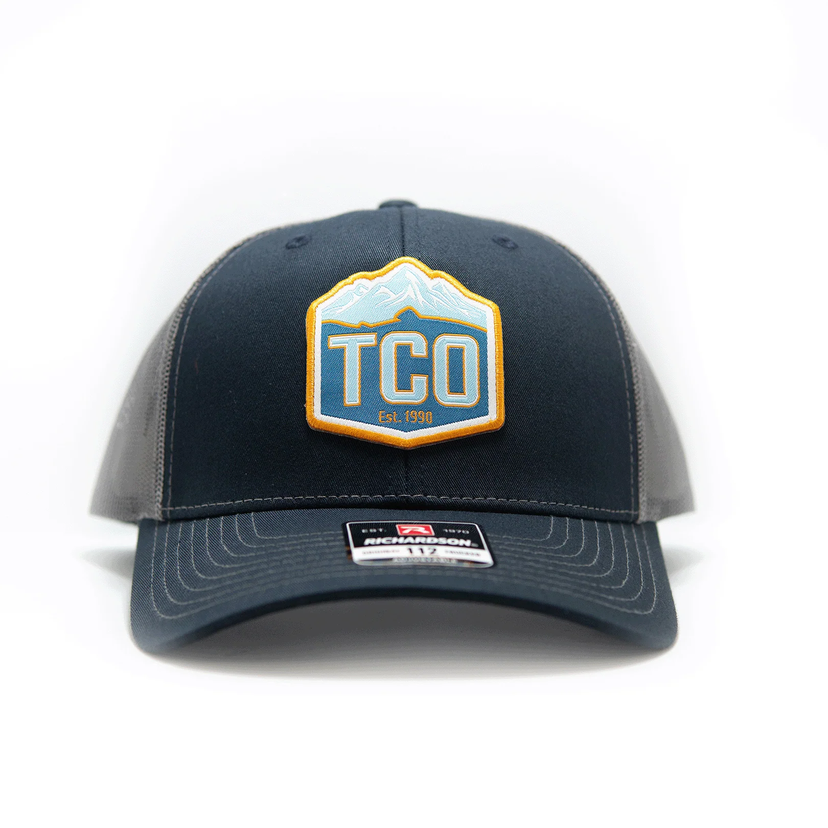 TCO Fly Shop Trucker Hat - Frosted Crest Logo - Navy Charcoal